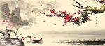 大型水墨山水梅花背景壁画
