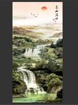 高清国画山水中式玄关背景墙