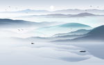 抽象山峰层叠云端意境壁画背景墙