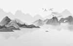 层层山峰山水仙鹤南飞壁画背景墙