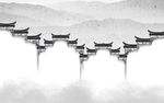 简约房屋建筑轮廓线条艺术壁画