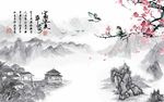 富贵平安 桃花梅花风景壁画背景