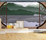 新中式边框山水画