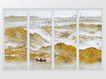 金色新中式抽象风景山水画移门