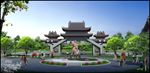 古建筑效果图 门楼牌坊 寺庙广