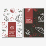 红色底纹海鲜菜单设计AI矢量图