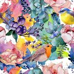 水彩水墨花鸟花卉印花面料图案