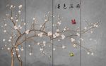 大尺寸高清工笔梅花花鸟背景壁纸