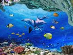 3D海底世界洞窟隧道背景墙壁画