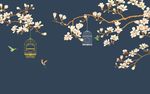 鸟笼飞鸟欧式花树枝背景底纹素材