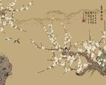 古典中式梅花山水背景底纹素材