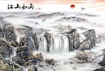 江山如画国画中国风水墨山水风景