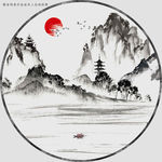 圆形水墨山水画