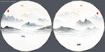 圆形抽象水墨山水二联画装饰画