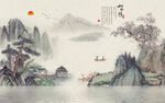 山水情水影国画手绘水墨玄关屏风
