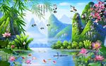 忆江南桃花小鸟背景墙