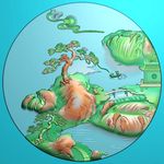 圆形玉雕山水挂件圆牌精雕图浮雕