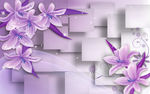 紫色浪漫百合3D电视背景墙
