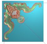 蝙蝠铜钱正角花精雕图浮雕图灰度