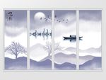 新中式手绘意境抽象山水移门