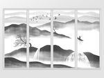 新中式手绘写意黑白山水画移门