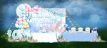 粉蓝色宝宝宴甜品区 照片墙