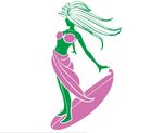 比基尼美女 冲浪 冲浪板 剪影
