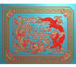 龙凤双喜回纹边框精雕浮雕灰度