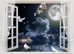 窗外梦幻星空3D立体背景墙壁画