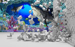 时尚鲨鱼破墙画中画3D电视背景