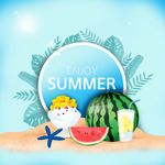 你好夏天沙滩海滩插画背景海报