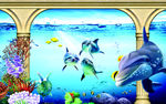 海洋世界海豚背景墙