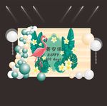 绿色森系火烈鸟生日宴布置效果