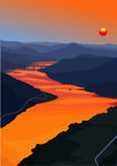 山水夕阳装饰画