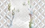 珠宝玉雕兰花花瓶立体背景墙壁画