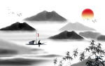 新中式水墨山水抽象意境电视背景