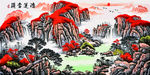 鸿运当头新中式山水画背景墙