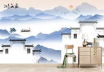 新中式水墨山水徽派意境背景墙
