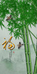 新中式水墨山水竹子玄关背景墙