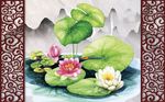 新中式创意荷花景色背景墙