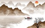 中国风意境水墨山水背景墙