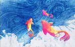 水彩手绘海浪鱼儿背景墙