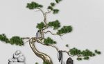 3d立体松树小和尚背景墙