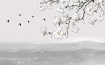中式玉兰花小鸟背景墙