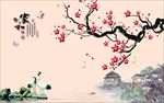 新中式浮雕梅花电视背景墙