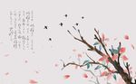新中式树枝鸟语花香背景墙