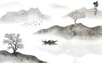 中式意境水墨山水画背景墙