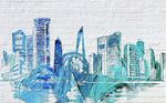 立体涂鸦城市剪影背景墙