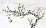 简约铁艺浮雕树枝小鸟背景墙