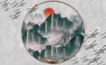 抽象艺术山峦飞鸟背景墙